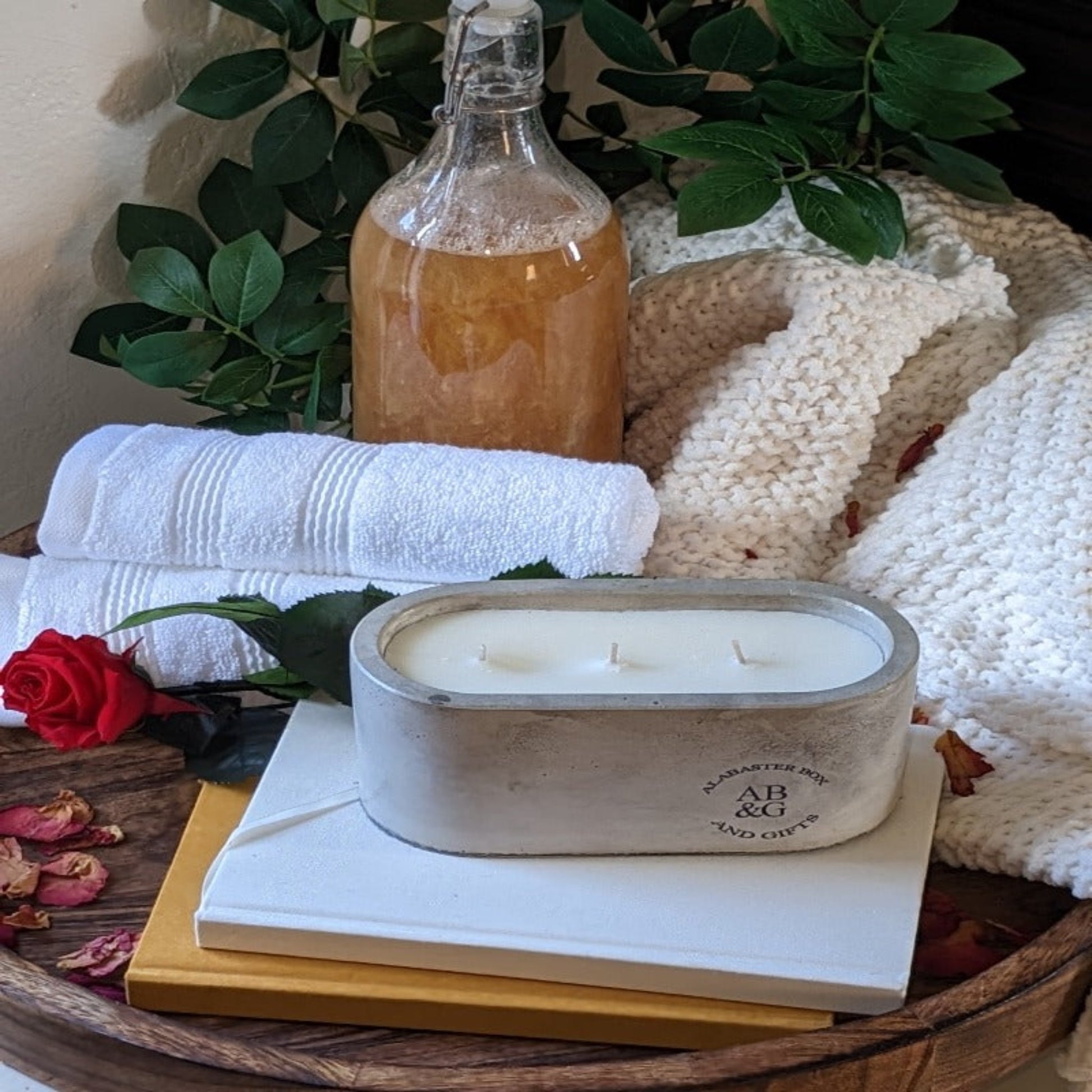 Relax with a luxurious concrete coconut wax candle.