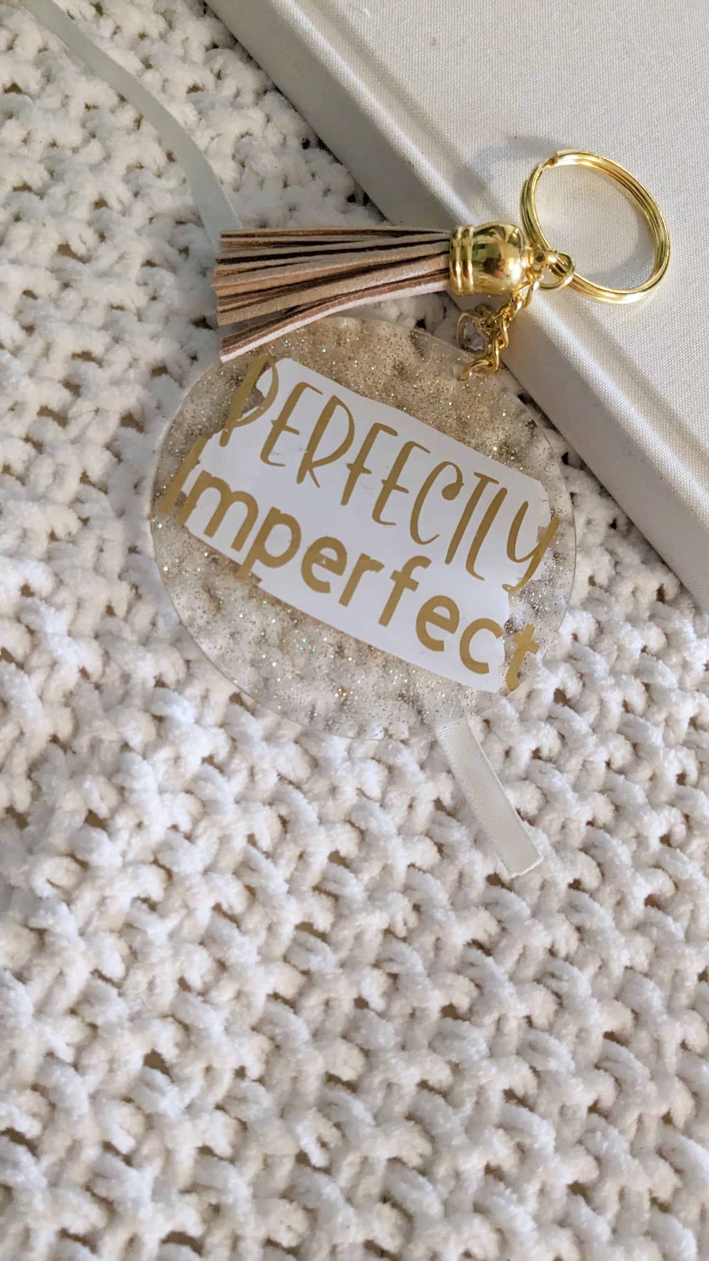 Keychains White and Gold 3 inch