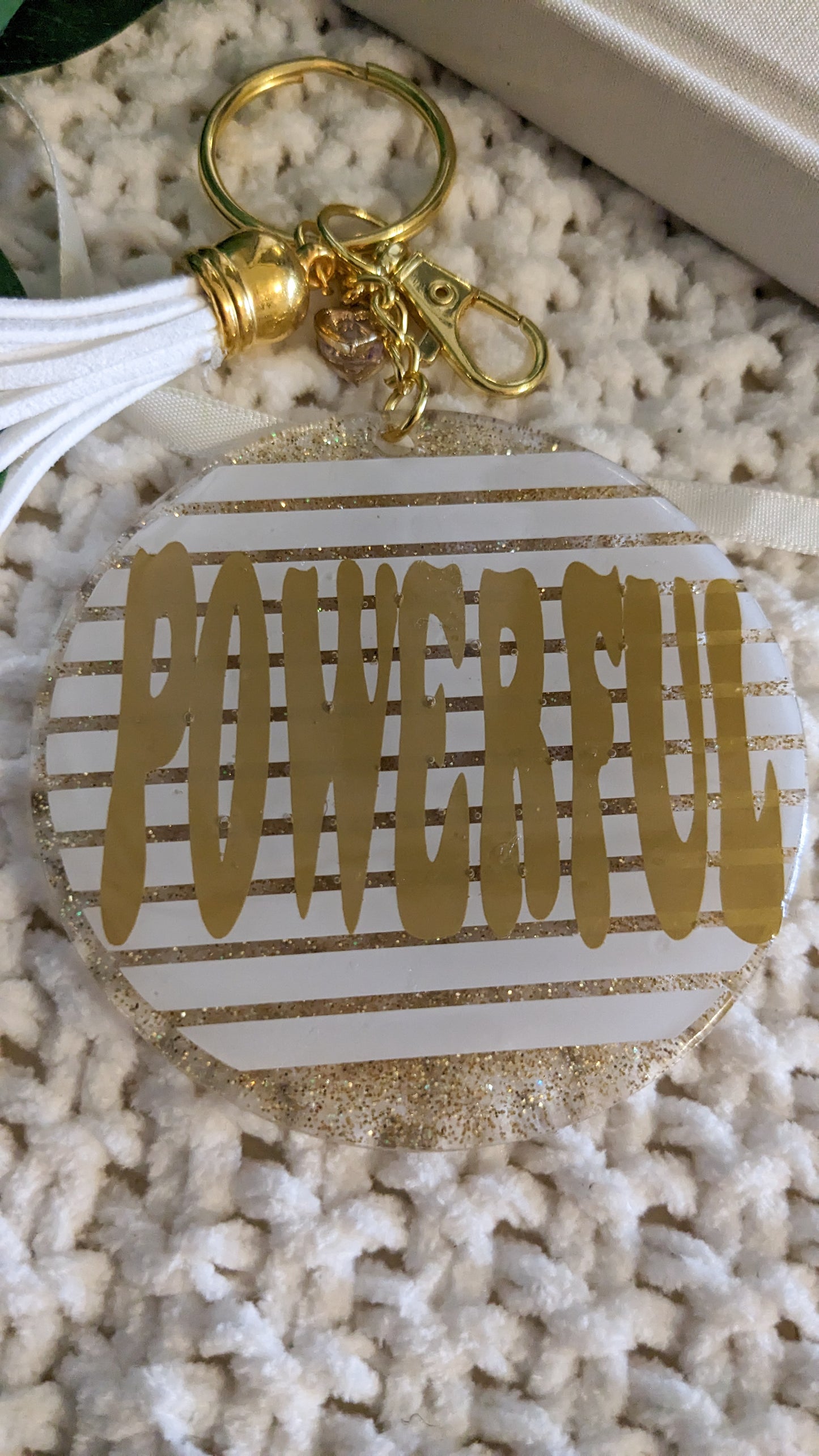 Keychains White and Gold 3 inch