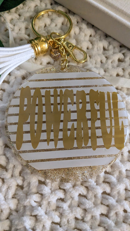 Keychains White and Gold 3 inch
