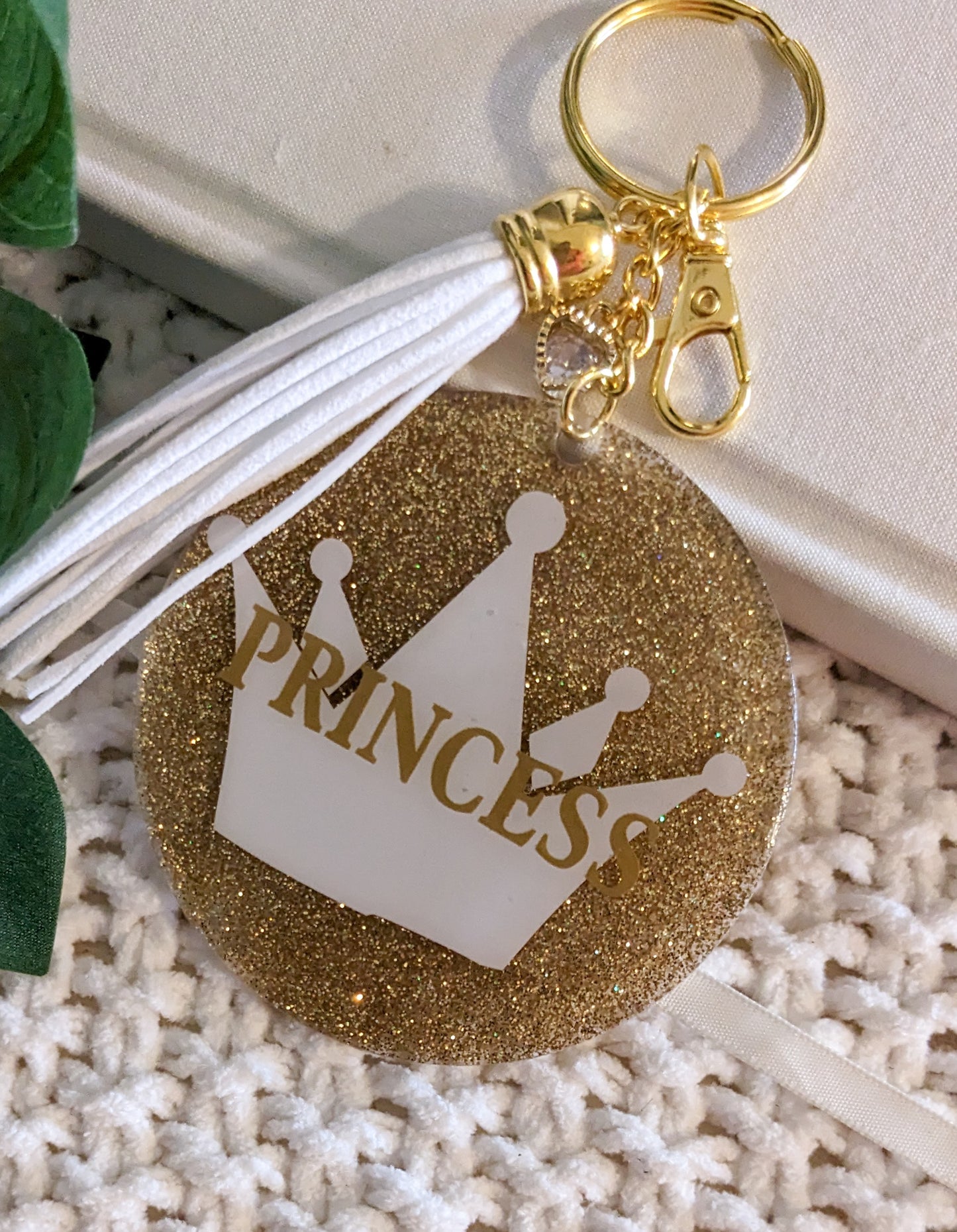 Keychains White and Gold 3 inch