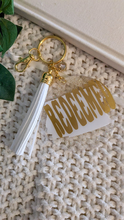 Keychains White and Gold 3 inch