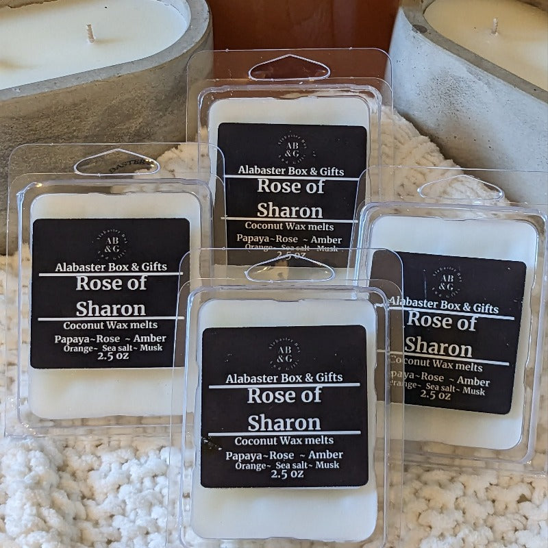 Rose of Sharon: Luxurious Coconut wax melts. Notes of Papaya~ Rose~ Amber~ Orange~ Sea salt~ Musk