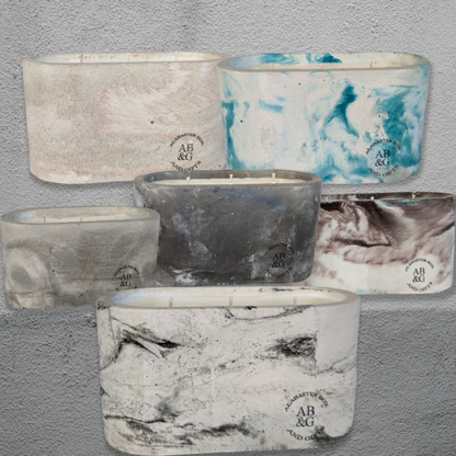 Concrete coconut wax candle 11oz. collection. in order top to bottom (Rose of Sharon, Hiding place ,Embrace, Serenity, F.L.N.O., Royalty)