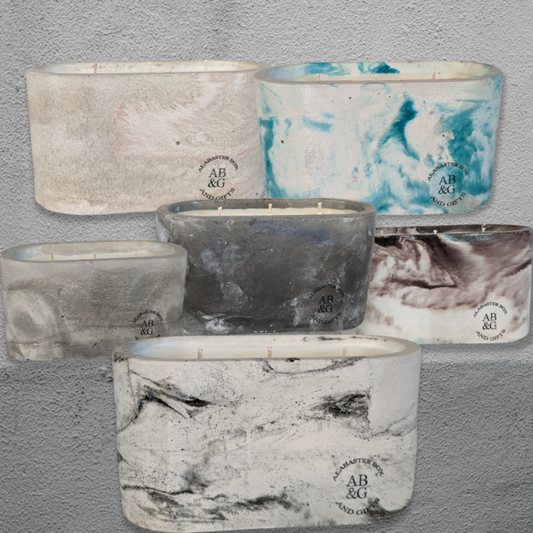 Concrete coconut wax candle 11oz. collection. in order top to bottom (Rose of Sharon, Hiding place ,Embrace, Serenity, F.L.N.O., Royalty)